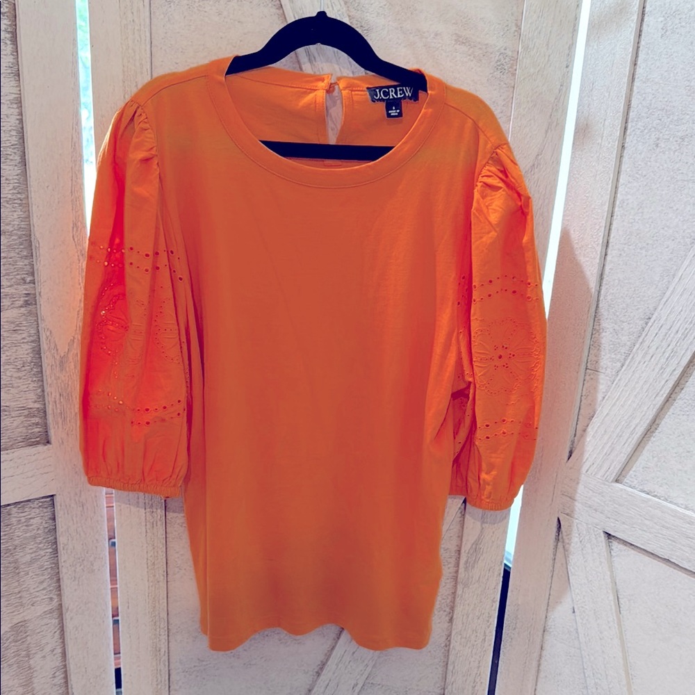 J. Crew Women's Orange Top with eyelet sleeves